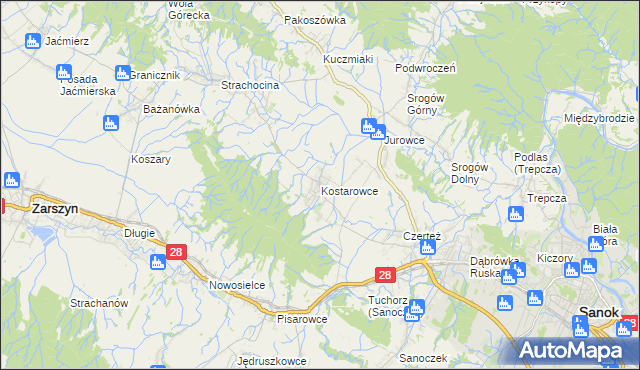 mapa Kostarowce, Kostarowce na mapie Targeo