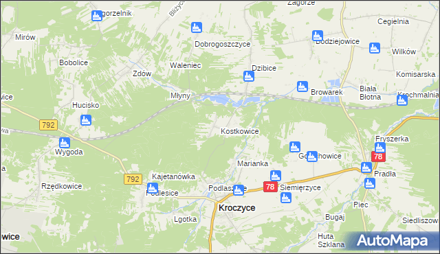 mapa Kostkowice gmina Kroczyce, Kostkowice gmina Kroczyce na mapie Targeo