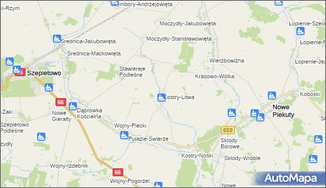mapa Kostry-Litwa, Kostry-Litwa na mapie Targeo