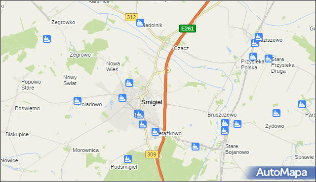 mapa Koszanowo gmina Śmigiel, Koszanowo gmina Śmigiel na mapie Targeo