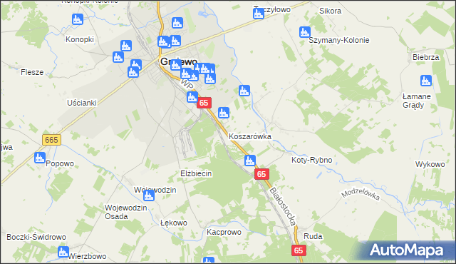 mapa Koszarówka gmina Grajewo, Koszarówka gmina Grajewo na mapie Targeo