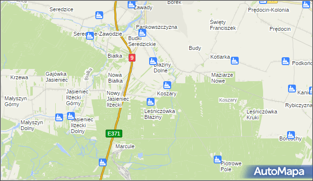 mapa Koszary gmina Iłża, Koszary gmina Iłża na mapie Targeo