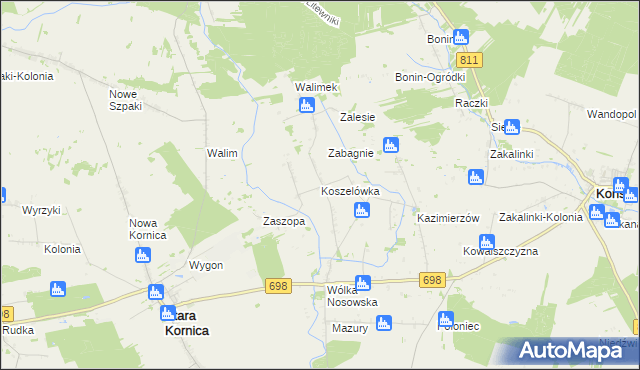 mapa Koszelówka gmina Stara Kornica, Koszelówka gmina Stara Kornica na mapie Targeo