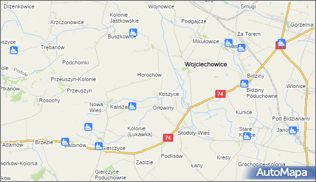 mapa Koszyce gmina Wojciechowice, Koszyce gmina Wojciechowice na mapie Targeo