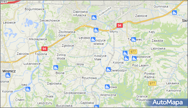mapa Koszyce Małe, Koszyce Małe na mapie Targeo