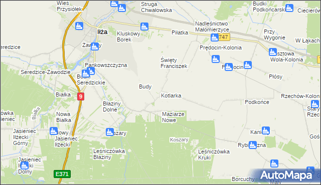 mapa Kotlarka gmina Iłża, Kotlarka gmina Iłża na mapie Targeo