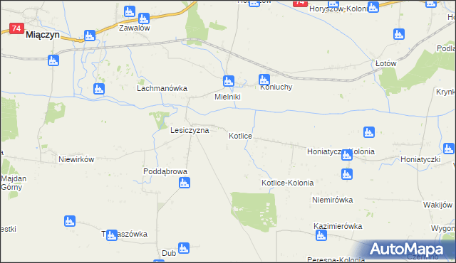 mapa Kotlice gmina Miączyn, Kotlice gmina Miączyn na mapie Targeo