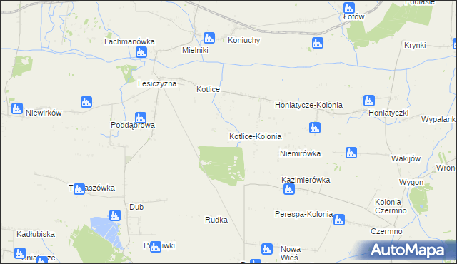 mapa Kotlice-Kolonia, Kotlice-Kolonia na mapie Targeo