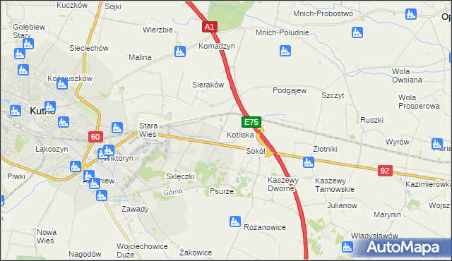 mapa Kotliska gmina Kutno, Kotliska gmina Kutno na mapie Targeo