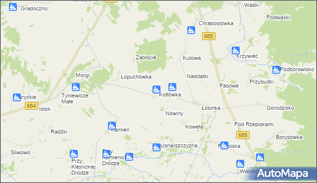 mapa Kotłówka gmina Narew, Kotłówka gmina Narew na mapie Targeo