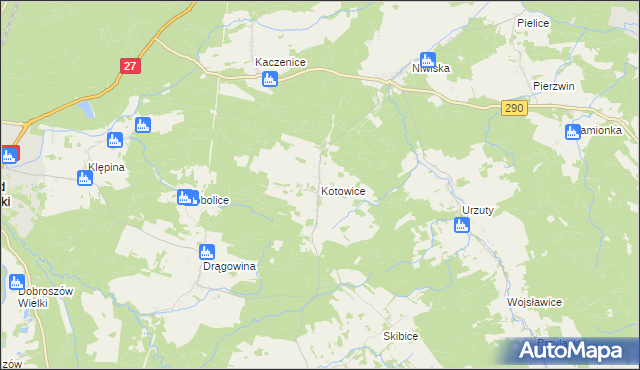 mapa Kotowice gmina Nowogród Bobrzański, Kotowice gmina Nowogród Bobrzański na mapie Targeo