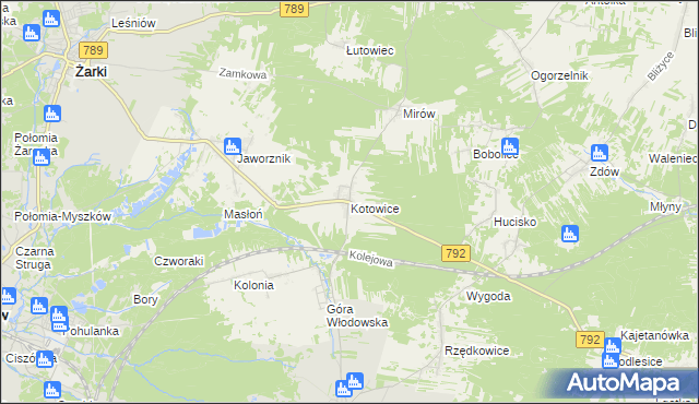 mapa Kotowice gmina Żarki, Kotowice gmina Żarki na mapie Targeo