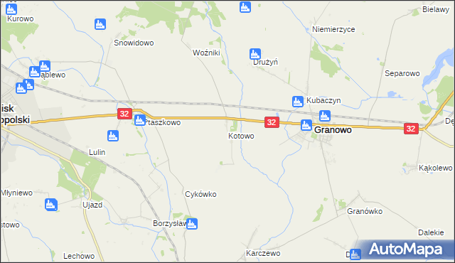 mapa Kotowo gmina Granowo, Kotowo gmina Granowo na mapie Targeo