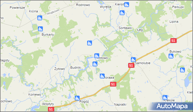 mapa Kotowo gmina Lidzbark Warmiński, Kotowo gmina Lidzbark Warmiński na mapie Targeo