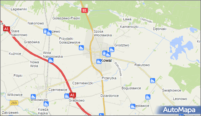 mapa Kowal, Kowal na mapie Targeo