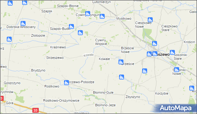 mapa Kowale gmina Baboszewo, Kowale gmina Baboszewo na mapie Targeo
