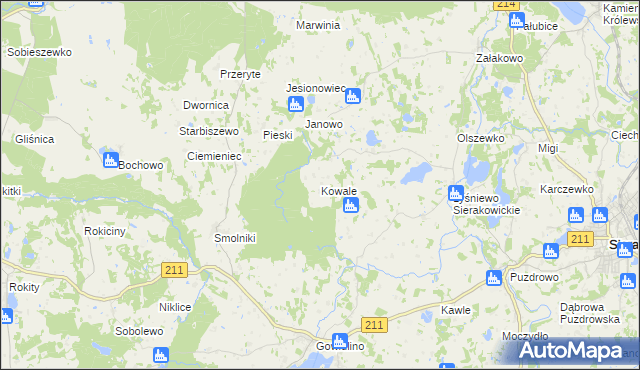 mapa Kowale gmina Sierakowice, Kowale gmina Sierakowice na mapie Targeo