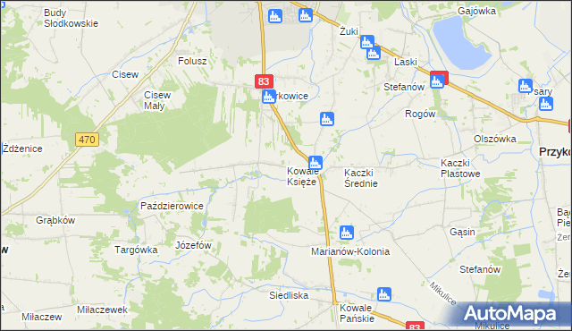 mapa Kowale Księże, Kowale Księże na mapie Targeo