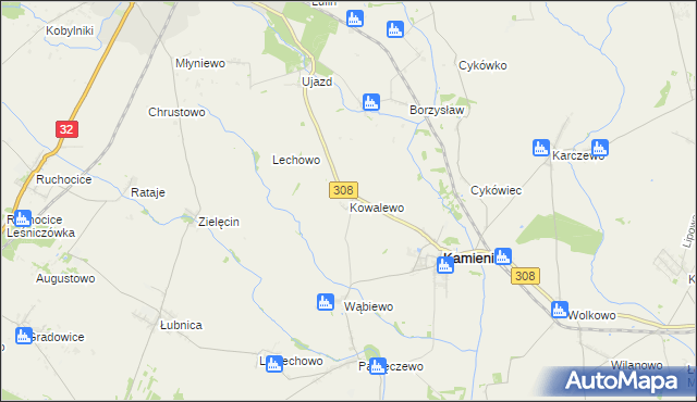 mapa Kowalewo gmina Kamieniec, Kowalewo gmina Kamieniec na mapie Targeo