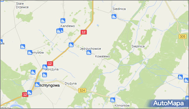 mapa Kowalewo gmina Szlichtyngowa, Kowalewo gmina Szlichtyngowa na mapie Targeo