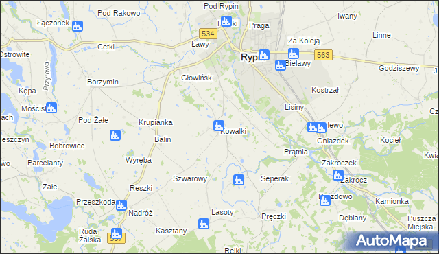mapa Kowalki gmina Rypin, Kowalki gmina Rypin na mapie Targeo