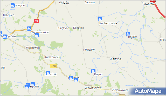 mapa Kowalów gmina Wiązów, Kowalów gmina Wiązów na mapie Targeo