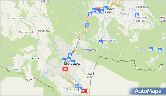 mapa Kowalowa gmina Mieroszów, Kowalowa gmina Mieroszów na mapie Targeo