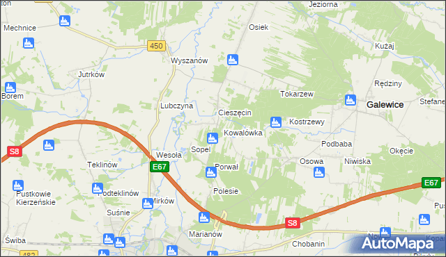 mapa Kowalówka gmina Wieruszów, Kowalówka gmina Wieruszów na mapie Targeo