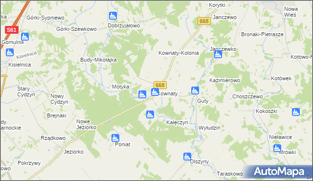 mapa Kownaty gmina Piątnica, Kownaty gmina Piątnica na mapie Targeo