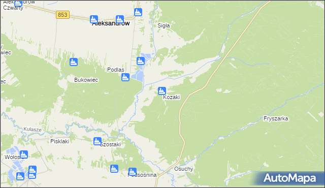 mapa Kozaki gmina Łukowa, Kozaki gmina Łukowa na mapie Targeo