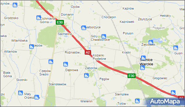 mapa Kozanki Podleśne, Kozanki Podleśne na mapie Targeo