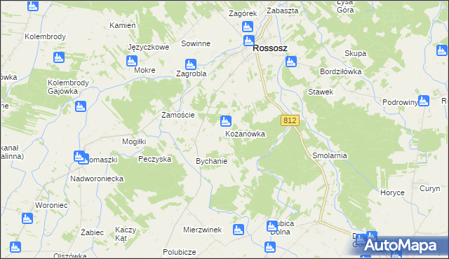 mapa Kożanówka gmina Rossosz, Kożanówka gmina Rossosz na mapie Targeo