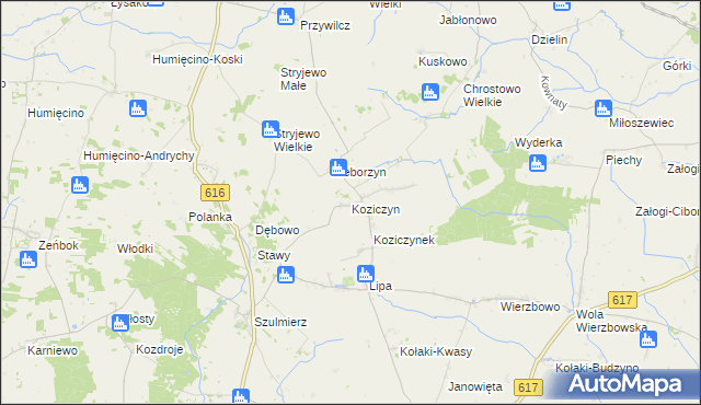 mapa Koziczyn gmina Regimin, Koziczyn gmina Regimin na mapie Targeo