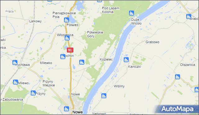 mapa Kozielec gmina Nowe, Kozielec gmina Nowe na mapie Targeo