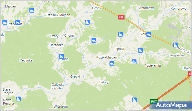 mapa Koziki-Majdan, Koziki-Majdan na mapie Targeo