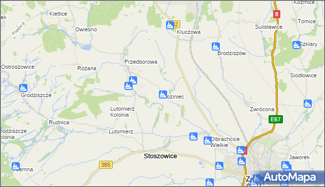 mapa Koziniec gmina Ząbkowice Śląskie, Koziniec gmina Ząbkowice Śląskie na mapie Targeo