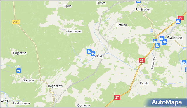 mapa Koźla, Koźla na mapie Targeo