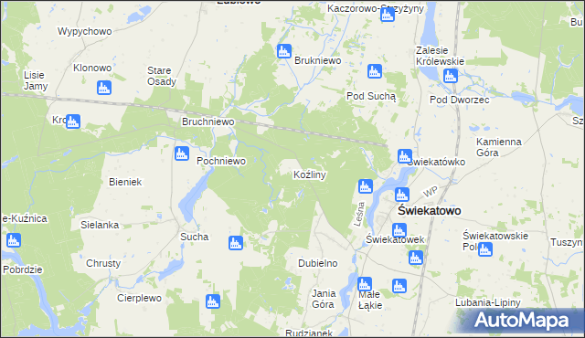 mapa Koźliny gmina Lubiewo, Koźliny gmina Lubiewo na mapie Targeo