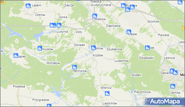 mapa Kozłów gmina Małogoszcz, Kozłów gmina Małogoszcz na mapie Targeo