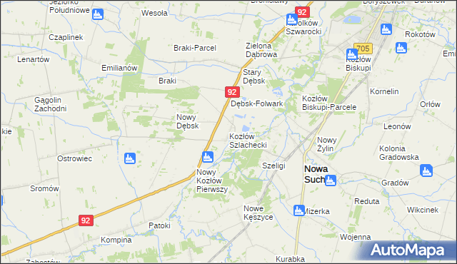 mapa Kozłów Szlachecki, Kozłów Szlachecki na mapie Targeo