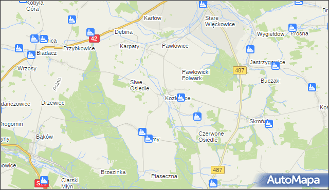 mapa Kozłowice, Kozłowice na mapie Targeo