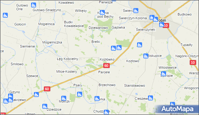 mapa Kozłówko gmina Drobin, Kozłówko gmina Drobin na mapie Targeo