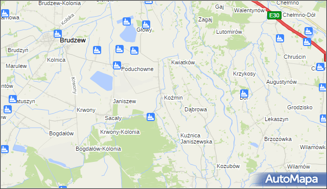 mapa Koźmin gmina Brudzew, Koźmin gmina Brudzew na mapie Targeo