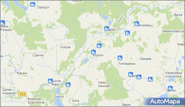 mapa Koźmin gmina Skarszewy, Koźmin gmina Skarszewy na mapie Targeo