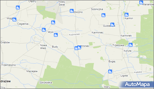 mapa Koźminiec, Koźminiec na mapie Targeo