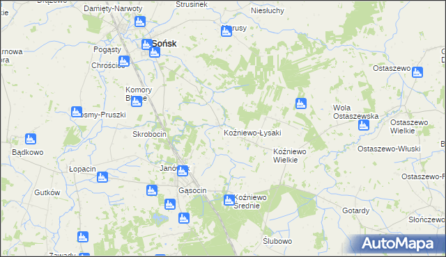 mapa Koźniewo-Łysaki, Koźniewo-Łysaki na mapie Targeo