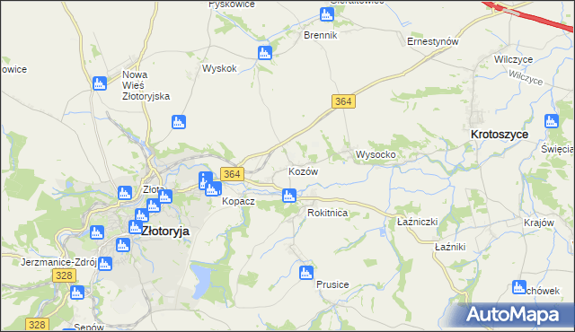 mapa Kozów gmina Złotoryja, Kozów gmina Złotoryja na mapie Targeo