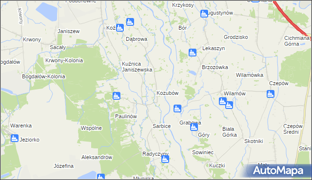 mapa Kozubów gmina Brudzew, Kozubów gmina Brudzew na mapie Targeo