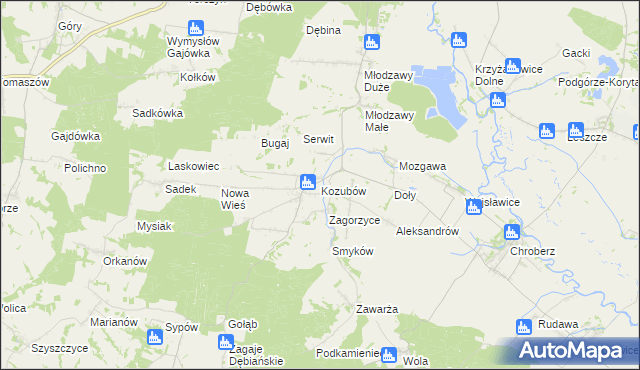 mapa Kozubów gmina Pińczów, Kozubów gmina Pińczów na mapie Targeo