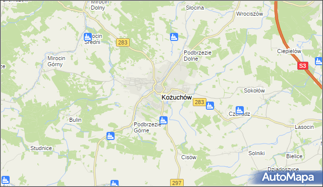 mapa Kożuchów powiat nowosolski, Kożuchów powiat nowosolski na mapie Targeo